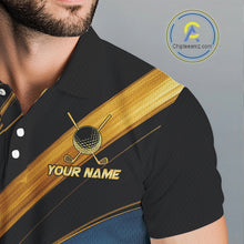 Load image into Gallery viewer, Blue and Gold Mens Golf polo shirts Custom Golf Outfit For Mens Team Golf shirts | Black NQS10033