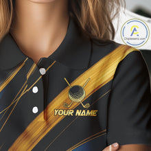 Load image into Gallery viewer, Blue and Gold Women Golf polo shirts Custom Golf Outfit For Ladies Team Golf shirt | Black NQS10033