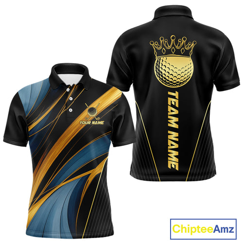 Blue and Gold Mens Golf polo shirts Custom Golf Outfit For Mens Team Golf shirts | Black NQS10033