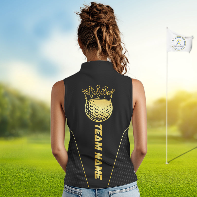 Blue and Gold Women Sleeveless Golf polo shirts Custom Golf Outfit For Ladies Team Golf shirt | Black NQS10033