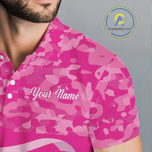 Load image into Gallery viewer, Breast Cancer Awareness golf shirts custom Mens golf polos shirts, pink camo ribbon golf shirts NQS10191
