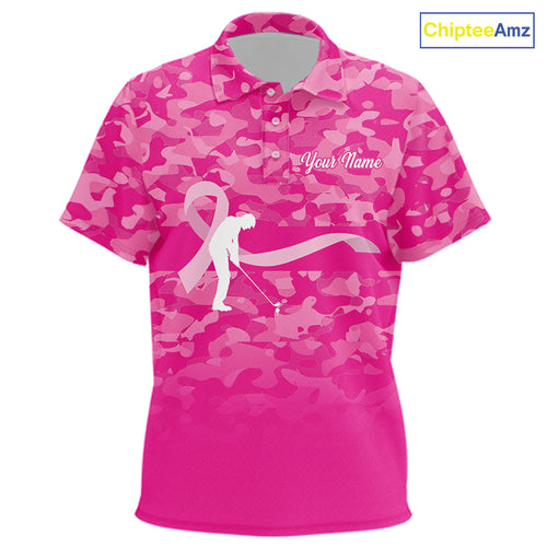 Breast Cancer Awareness golf shirts custom Kid golf polos shirts, pink camo ribbon golf shirts NQS10191