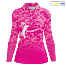 Load image into Gallery viewer, Breast Cancer Awareness golf shirts custom Women golf polos shirts, pink camo ribbon golf shirts NQS10191