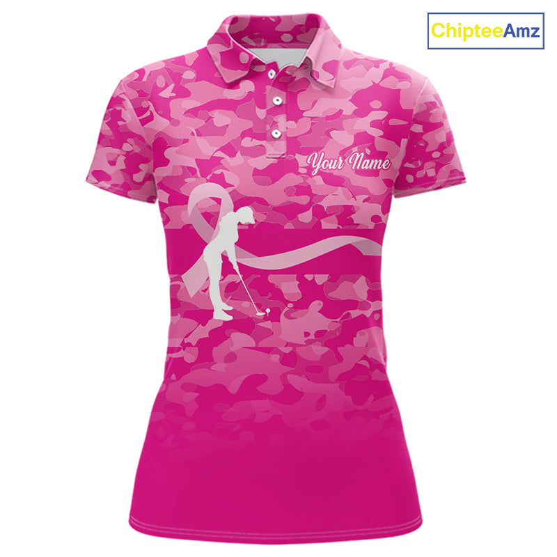 Breast Cancer Awareness golf shirts custom Women golf polos shirts, pink camo ribbon golf shirts NQS10191