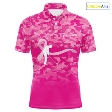Load image into Gallery viewer, Breast Cancer Awareness golf shirts custom Mens golf polos shirts, pink camo ribbon golf shirts NQS10191
