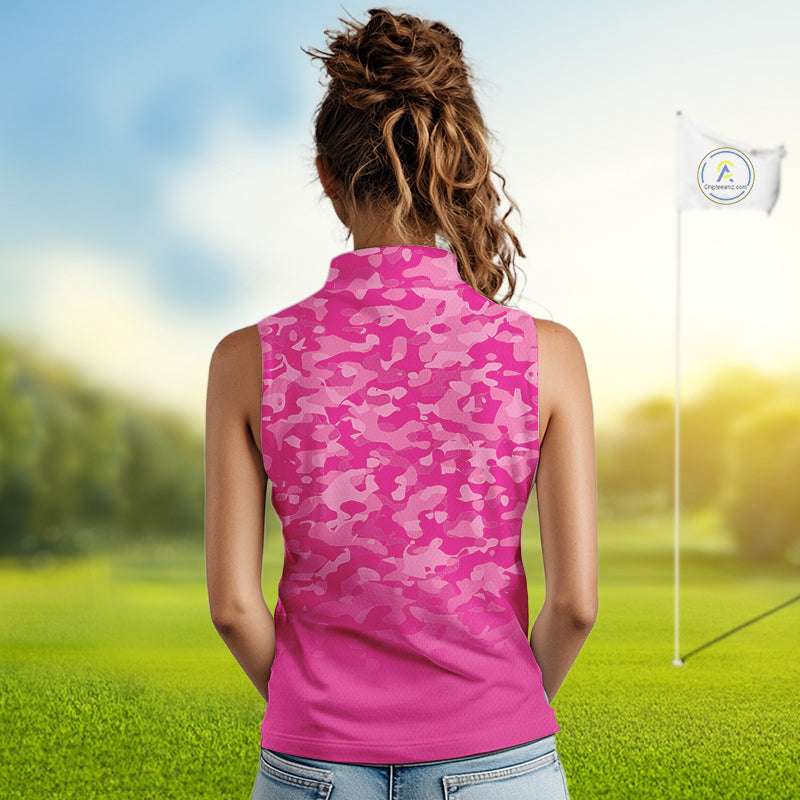 Breast Cancer Awareness golf shirts custom Women sleeveless golf polos, pink camo ribbon golf shirts NQS10191