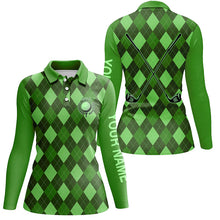 Load image into Gallery viewer, Green argyle Womens golf polo shirts custom name golf outfit women, personalized golf gifts NQS8133