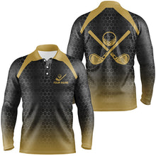Load image into Gallery viewer, Mens golf polo shirts custom black and yellow hexagon pattern golf outfits men, cool golf gifts NQS8138