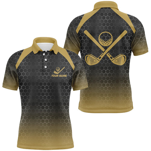 Mens golf polo shirts custom black and yellow hexagon pattern golf outfits men, cool golf gifts NQS8138