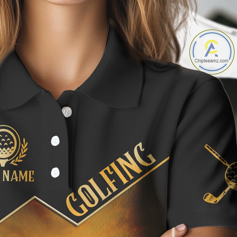 Black & Gold Golf polo shirt for Women Custom  Ladies golf tops, gift for golfers NQS10339