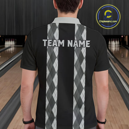 Retro Gray argyle pattern Black Bowling shirts For Men custom bowling team jerseys Bowler Outfits NQS10545