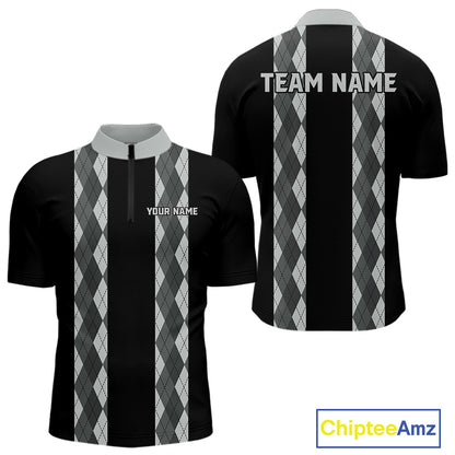 Retro Gray argyle pattern Black Bowling shirts For Men custom bowling team jerseys Bowler Outfits NQS10545