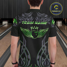 Load image into Gallery viewer, Personalized Black And Green tribal pattern Bowling Shirts For Men, angel wings Bowling Team jerseys NQS10759