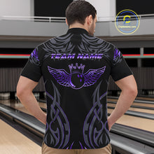 Load image into Gallery viewer, Personalized Black And Purple tribal pattern Bowling Shirts For Men, angel wings Bowling Team jerseys NQS10760
