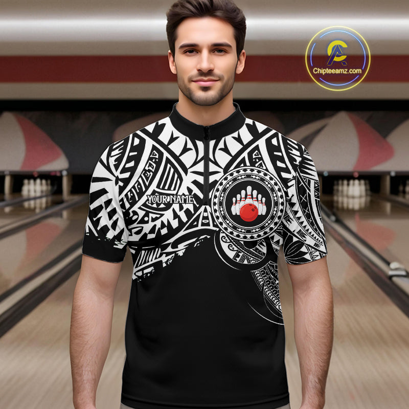 Personalized Black and White Tribal pattern Mens Bowling Shirts Custom Team Bowling outfit for men NQS10761