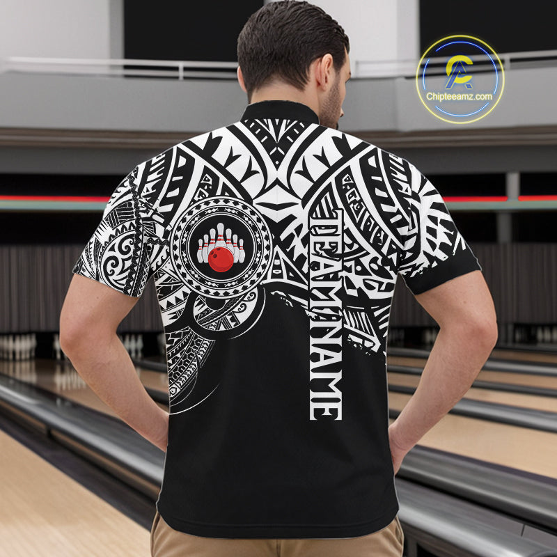 Personalized Black and White Tribal pattern Mens Bowling Shirts Custom Team Bowling outfit for men NQS10761