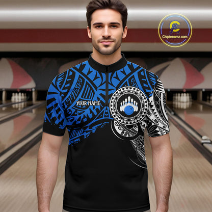 Personalized Black and Blue Tribal pattern Mens Bowling Shirts Custom Team Bowling outfit for men NQS10762