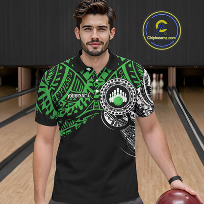 Personalized Black and Green Tribal pattern Mens Bowling Shirts Custom Team Bowling outfit for men NQS10763