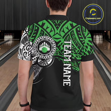 Load image into Gallery viewer, Personalized Black and Green Tribal pattern Mens Bowling Shirts Custom Team Bowling outfit for men NQS10763