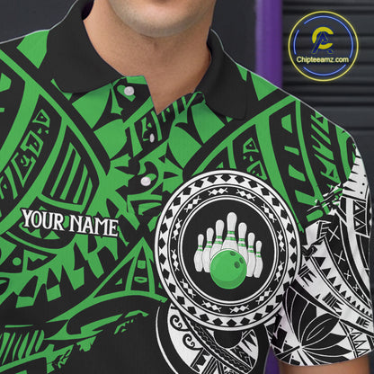 Personalized Black and Green Tribal pattern Mens Bowling Shirts Custom Team Bowling outfit for men NQS10763