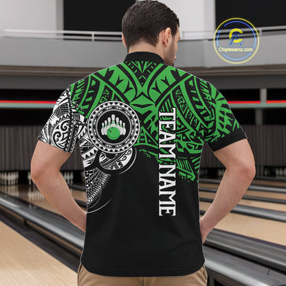 Personalized Black and Green Tribal pattern Mens Bowling Shirts Custom Team Bowling outfit for men NQS10763