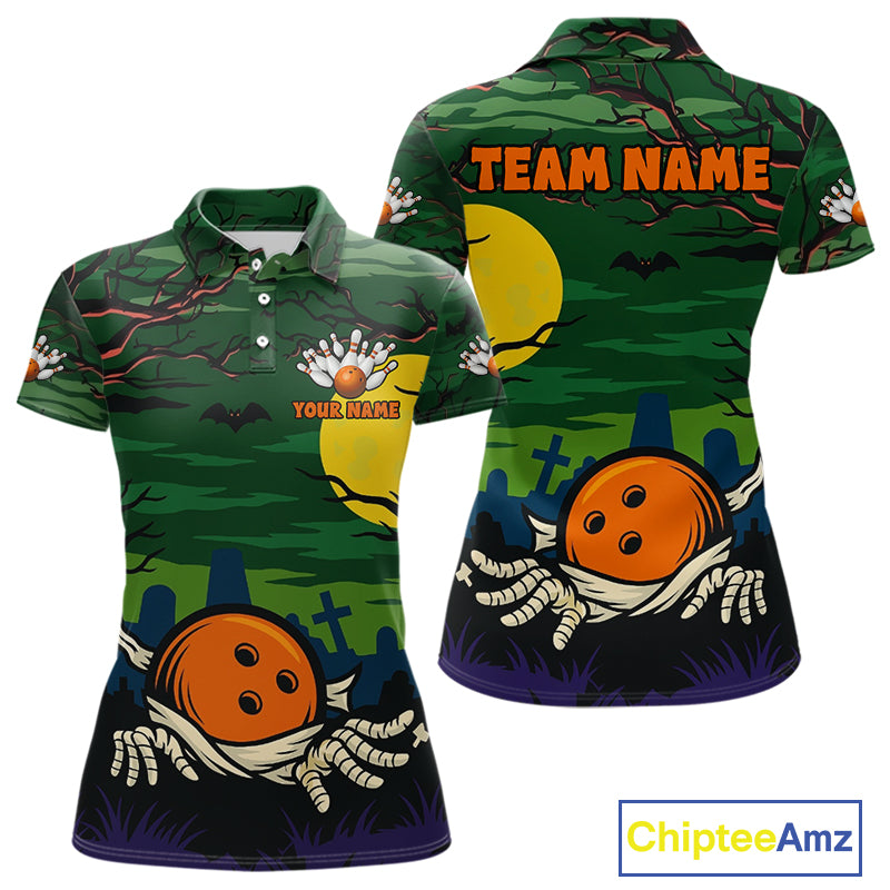 Funny Halloween Bowling Polo, Quarter Zip Shirts For Women Custom Halloween Team Bowling Jersey NQS10765