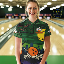 Load image into Gallery viewer, Funny Halloween Bowling Polo, Quarter Zip Shirts For Women Custom Halloween Team Bowling Jersey NQS10765