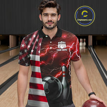 Load image into Gallery viewer, Red Lightning Thunder American Flag Bowling Shirts For Men Custom patriotic team bowling jerseys NQS10961