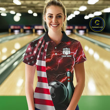 Load image into Gallery viewer, Red Lightning Thunder American Flag Bowling Shirts For Women Custom patriotic team bowling jerseys NQS10961