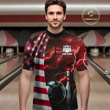 Load image into Gallery viewer, Red Lightning Thunder American Flag Bowling Shirts For Men Custom patriotic team bowling jerseys NQS10961