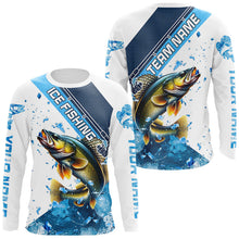 Load image into Gallery viewer, Personalized Blue Ice Walleye Ice Fishing Shirts Custom Walleye Long Sleeve Fishing Jersey for Team NQS9289