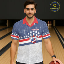 Load image into Gallery viewer, Red, White and Blue Grunge American Flag Bowling Hawaiian Shirt Custom Patriotic Team Bowling jersey NQS11345