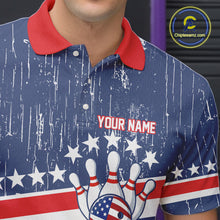 Load image into Gallery viewer, Red, White and Blue Grunge American Flag Bowling Shirts For Men Custom Patriotic Team Bowling jersey NQS11345