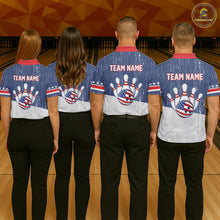 Load image into Gallery viewer, Red, White and Blue Grunge American Flag Bowling Shirts For Men Custom Patriotic Team Bowling jersey NQS11345