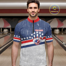 Load image into Gallery viewer, Red, White and Blue Grunge American Flag Bowling Shirts For Men Custom Patriotic Team Bowling jersey NQS11345