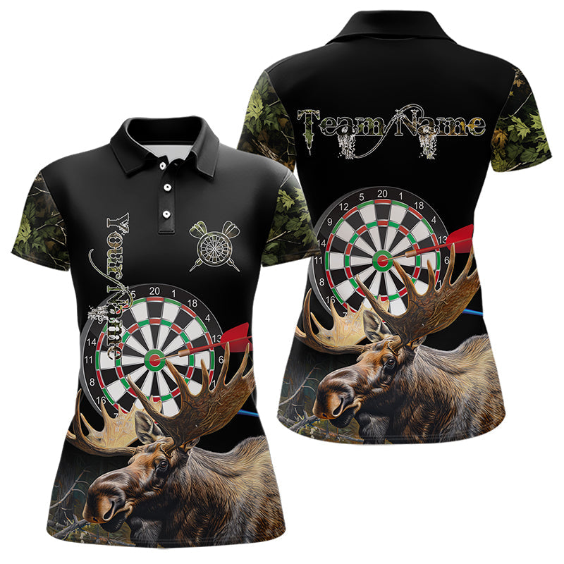 Personalized Black Camo Moose Darts Shirts For Women Custom Darts Team Jerseys NQS9467