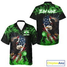 Load image into Gallery viewer, Green Flame American Flag Eagle Bowling Hawaiian shirt Custom Bowling Team button-up shirts NQS11555