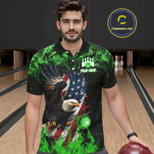Load image into Gallery viewer, Green Flame American Flag Eagle bowling shirts for Men Custom Bowling Team Jersey, gift for Bowler NQS11555