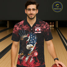 Load image into Gallery viewer, Red Flame American Flag Eagle Bowling Hawaiian shirt Custom Bowling Team button-up shirts NQS11556