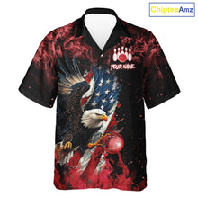 Load image into Gallery viewer, Red Flame American Flag Eagle Bowling Hawaiian shirt Custom Bowling Team button-up shirts NQS11556