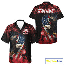 Load image into Gallery viewer, Red Flame American Flag Eagle Bowling Hawaiian shirt Custom Bowling Team button-up shirts NQS11556