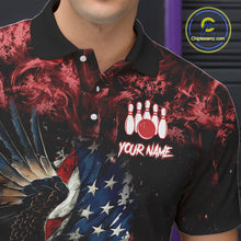 Load image into Gallery viewer, Red Flame American Flag Eagle bowling shirts for Men Custom Bowling Team Jersey, gift for Bowler NQS11556