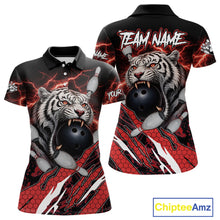 Load image into Gallery viewer, Black and Red Lightning Thunder Tiger Bowling Polo, 1/4 Zip Jersey for Women, Bowling Team shirts NQS11571