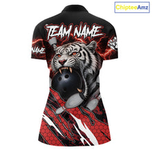 Load image into Gallery viewer, Black and Red Lightning Thunder Tiger Bowling Polo, 1/4 Zip Jersey for Women, Bowling Team shirts NQS11571