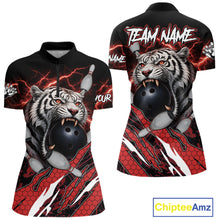 Load image into Gallery viewer, Black and Red Lightning Thunder Tiger Bowling Polo, 1/4 Zip Jersey for Women, Bowling Team shirts NQS11571