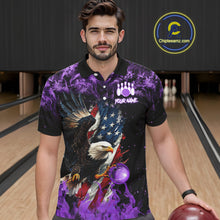 Load image into Gallery viewer, Purple Flame American Flag Eagle bowling shirts for Men Custom Bowling Team Jersey, gift for Bowler NQS11557