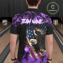 Load image into Gallery viewer, Purple Flame American Flag Eagle bowling shirts for Men Custom Bowling Team Jersey, gift for Bowler NQS11557