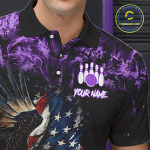 Load image into Gallery viewer, Purple Flame American Flag Eagle bowling shirts for Men Custom Bowling Team Jersey, gift for Bowler NQS11557
