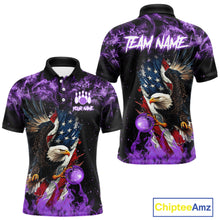 Load image into Gallery viewer, Purple Flame American Flag Eagle bowling shirts for Men Custom Bowling Team Jersey, gift for Bowler NQS11557