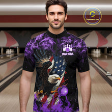 Load image into Gallery viewer, Purple Flame American Flag Eagle bowling shirts for Men Custom Bowling Team Jersey, gift for Bowler NQS11557